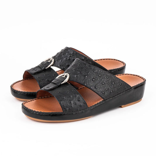 Al Tawash Ostrich Leather Sandal Black Color
