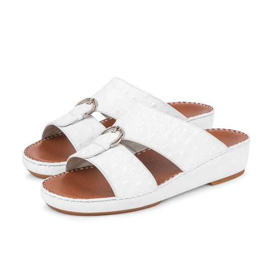 Al Tawash Ostrich Leather Sandal White Color