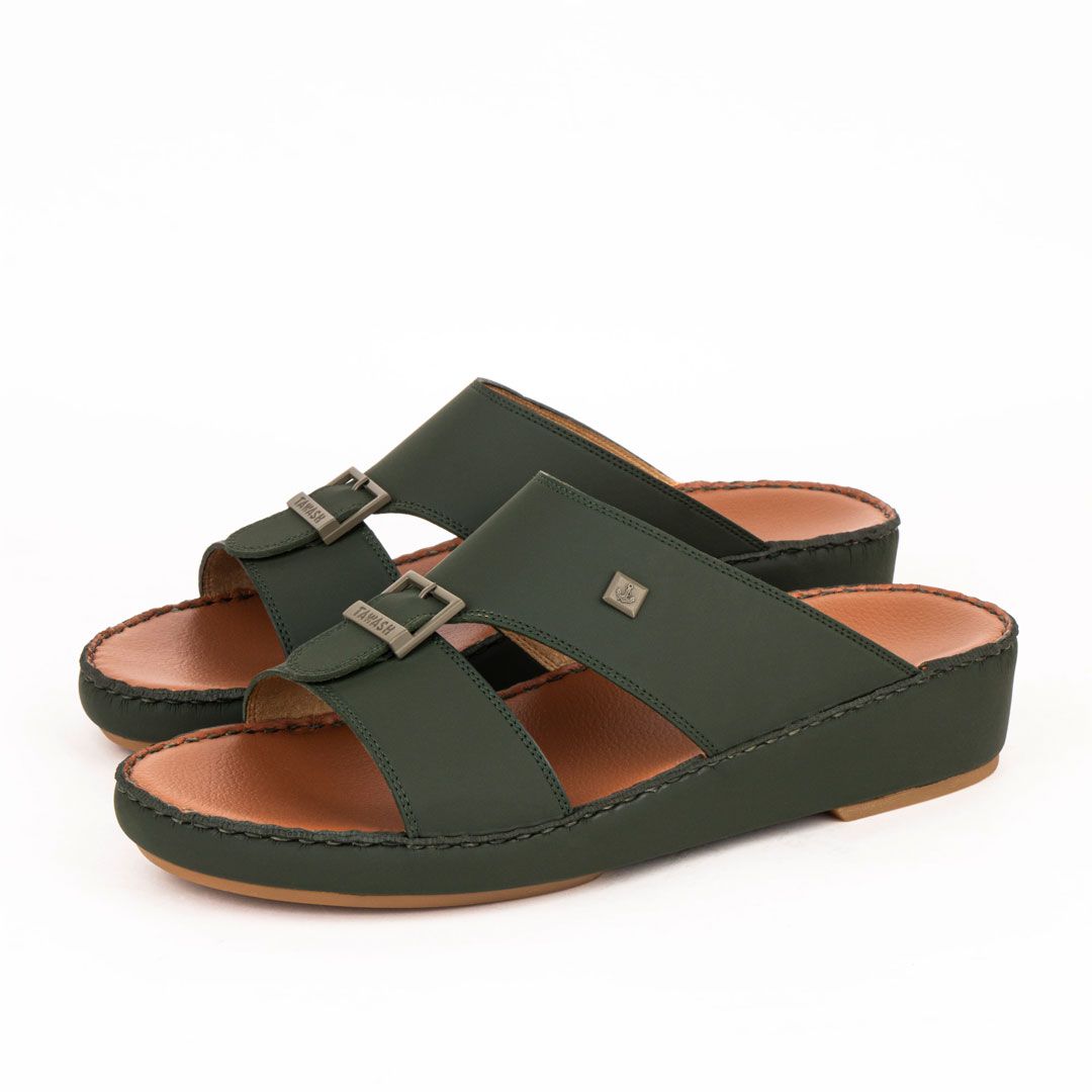 Al Tawash Micro Calf Leather Sandal Olive Color