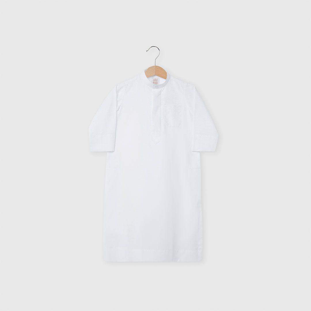 Little Bedoo Thobe Button Collar White 18M To 4Y